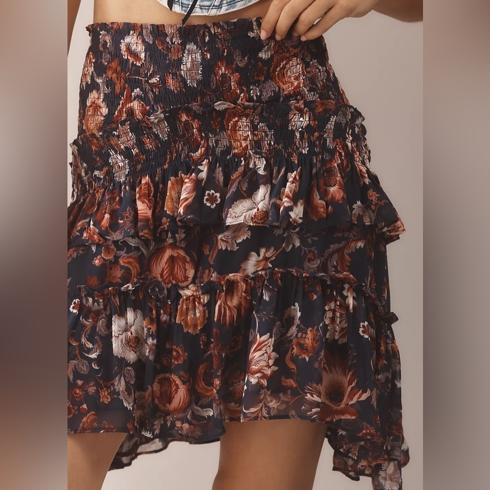 Anthropologie Asymmetrical Smocked Mini Skirt - Picture 4 of 4